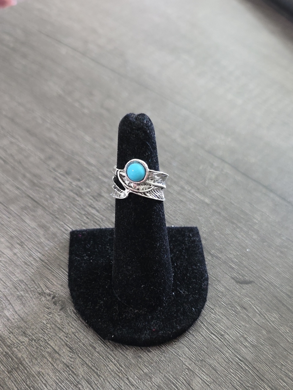Silver Tone Turquoise Stone Leaf Ring - Women's Jewelry